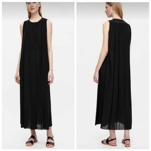 COS Sleeveless Pleated Maxi Dress Black Tie Waist 6 Minimalist Capsule Vacation